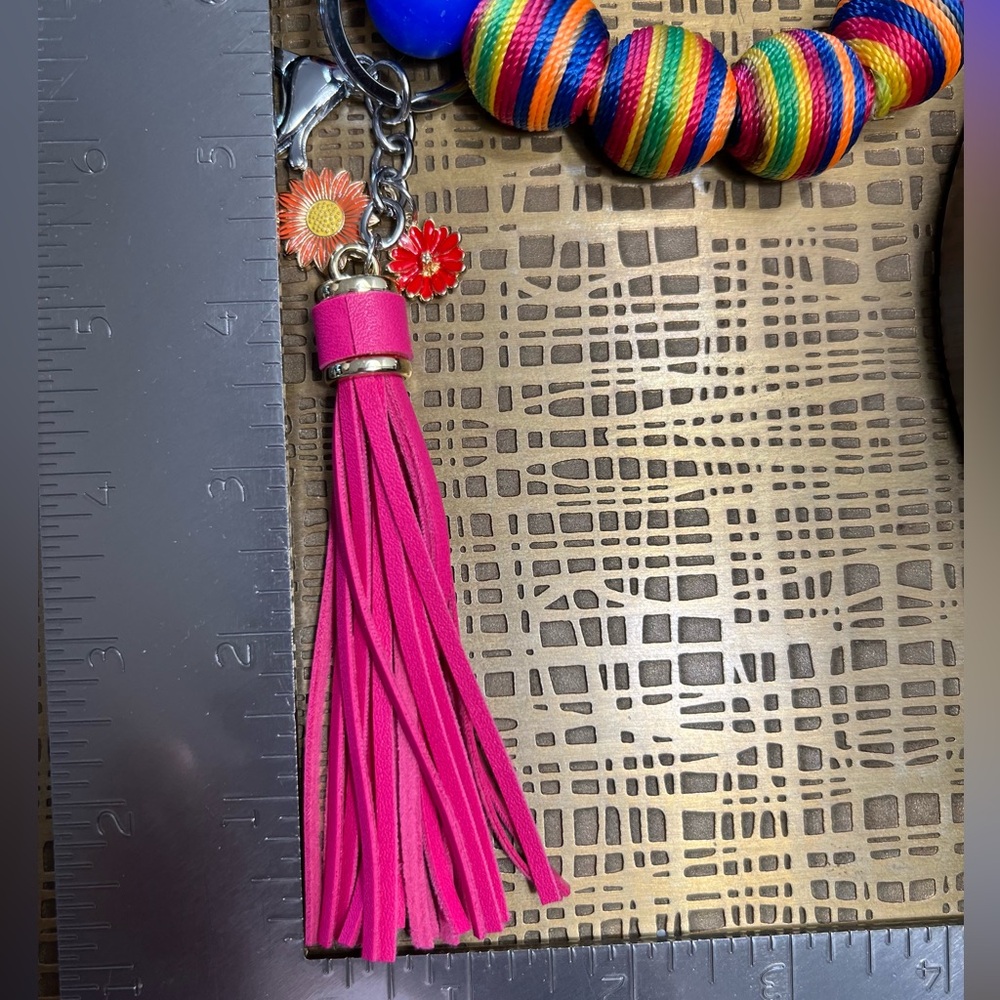 Colorful Beaded Bracelet Wristlet with Pink Tassel - Picture 6 of 6